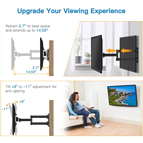 Full Motion TV Monitor Wall Mount Bracket Articulating Arms Swivels Tilts Extension Rotation Easy Installation LED LCD Flat Curved Screen TVs & Monitors, Max VESA 200x200mm up to 44lbs by Pipishell