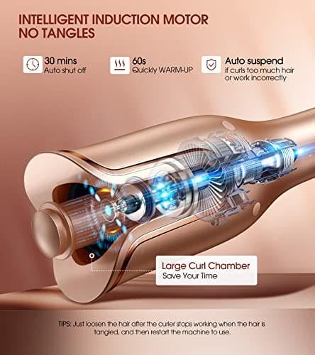 Automatic Hair Curler, Professional Anti-Tangle Curling Iron with 1" Curling Iron Large Slot & 4 Temperature & 3 Timer, Dual Voltage Rotating Curling Iron and Auto Shut-Off for Hair Styling