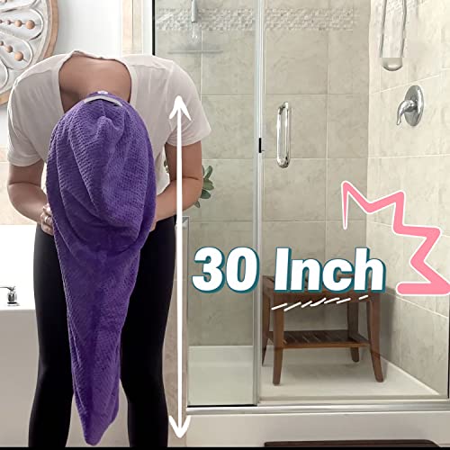 Leporem Oversized (30 inch X 11 inch) Pack of 3 Microfiber Towel for Hair - Super Fast Dry & Absorbent Hair Towel for Hair, Hair Caps for Women, Men, Kids (Hydrangea Rich Purple)