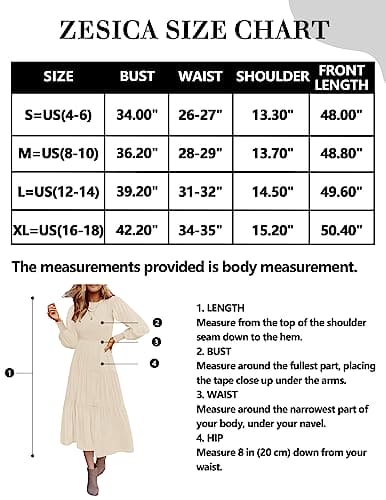 ZESICA Women's 2023 Casual Long Sleeve Crew Neck High Waist Smocked Flowy Tiered Midi Dress For all Occasions