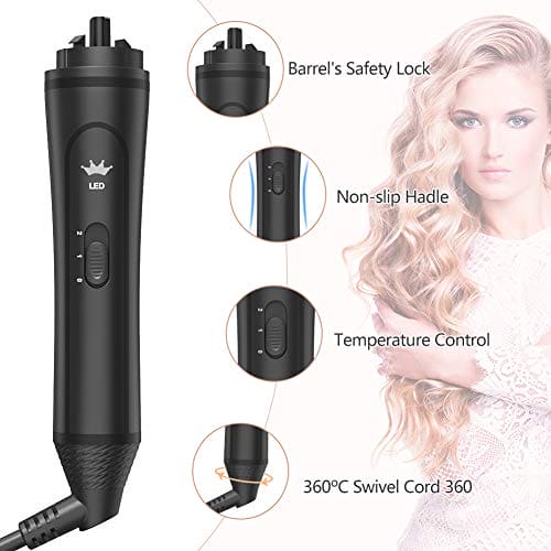 6-IN-1 Curling Iron, Professional Curling Iron Wand Set with 6 Interchangeable Ceramic Barrels (0.35'' to 1.25'') and 2 Temperature Adjustments, Heat Protective Glove & 2 Clips