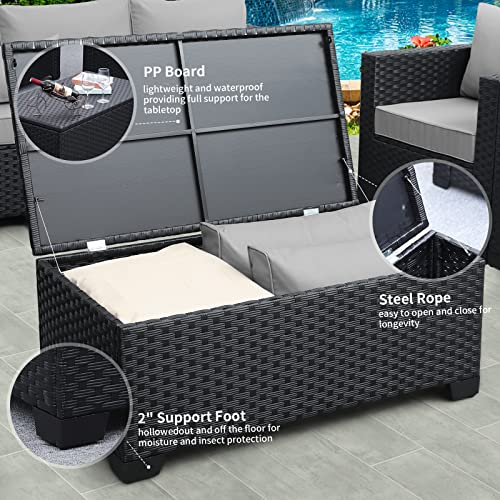 Rattaner Patio Furniture Sets 7 Pieces Outdoor Furniture Sectional Patio Couches Set Storage Table No-Slip Grey Cushions and Waterproof Covers