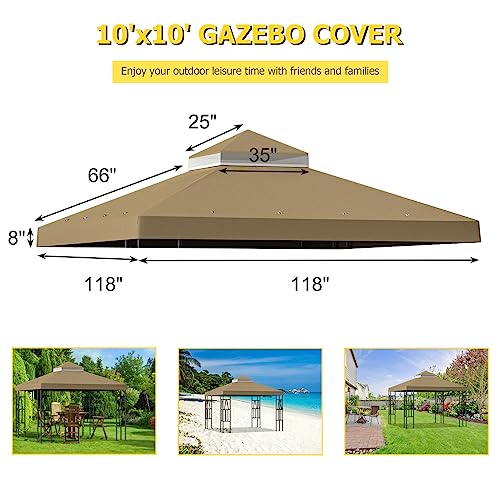 10'x10' Gazebo Canopy Top Replacemen Yard Patio Cover Pavilion Sunshade Polyester (Khaki)