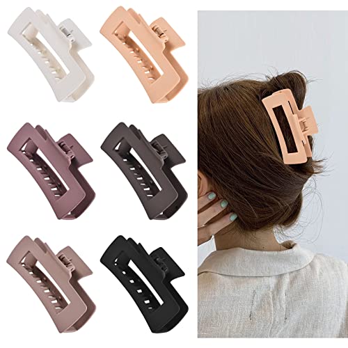 12 Pcs Rectangle Hair Clips, Hair Accessories for Women and Girls, Including 6 Pcs 4 Inch Large Claw Clips for Thick Hair and 6 Pcs 2 inch Small Hair Claw Clips for Thin Hair Set Matte Coating (Neutral)