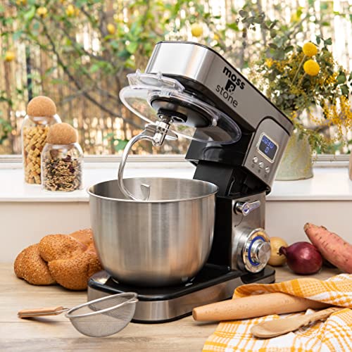 Moss & Stone Stand Mixer With LCD Display, 6 Speed Electric Mixer With 5.5 Quart Stainless Steel Mixing Bowl, Black Body, Dough Hook, Egg Whisk, Beater & Baking Spatula