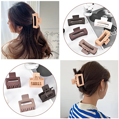 12 Pcs Rectangle Hair Clips, Hair Accessories for Women and Girls, Including 6 Pcs 4 Inch Large Claw Clips for Thick Hair and 6 Pcs 2 inch Small Hair Claw Clips for Thin Hair Set Matte Coating (Neutral)