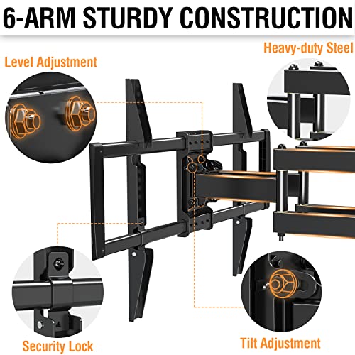 ELIVED UL Listed TV Wall Mount for Most 37-82 Inch Flat Screen TVs, Swivel and Tilt Full Motion Bracket, Max VESA 600x400mm, 100 lbs. Loading, Fits 16" Wood Studs, YD3003