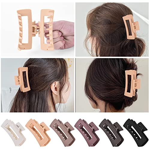 12 Pcs Rectangle Hair Clips, Hair Accessories for Women and Girls, Including 6 Pcs 4 Inch Large Claw Clips for Thick Hair and 6 Pcs 2 inch Small Hair Claw Clips for Thin Hair Set Matte Coating (Neutral)