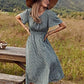 Floerns Women's Short Sleeve Boho Floral Dress A Line Smocked Midi Dress