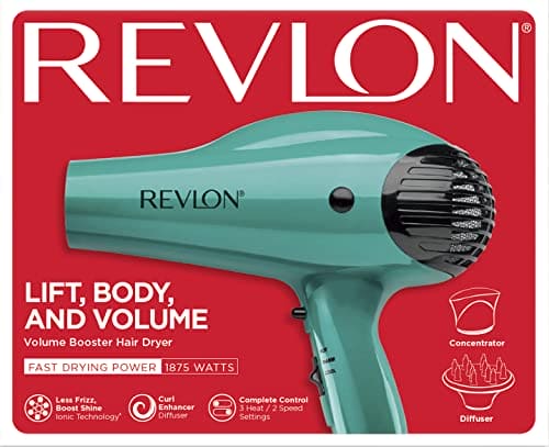 Revlon Volume Booster Hair Dryer | 1875W for Voluminous Lift and Body, Frizz Control (Green)