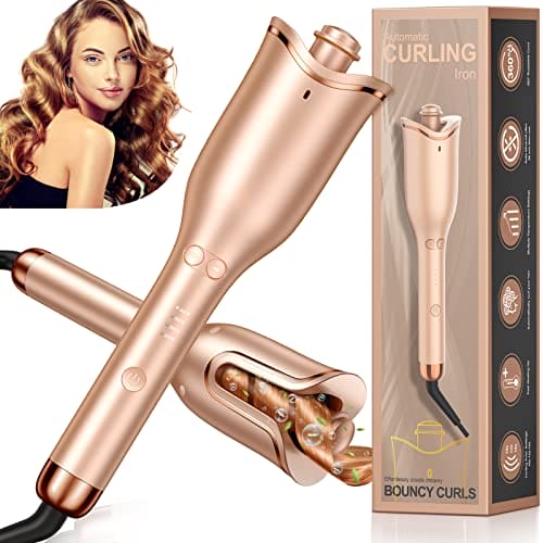 Automatic Hair Curler, Professional Anti-Tangle Curling Iron with 1" Curling Iron Large Slot & 4 Temperature & 3 Timer, Dual Voltage Rotating Curling Iron and Auto Shut-Off for Hair Styling