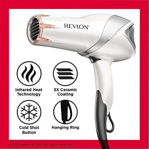 REVLON Infrared Hair Dryer | 1875 Watts of Maximum Shine, Softness and Control, Frizz Control (White)