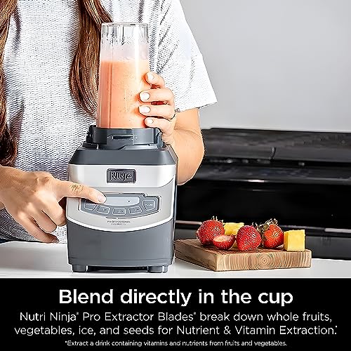 Ninja BL660 Professional Compact Smoothie & Food Processing Blender, 1100-Watts, for Frozen Drinks, Smoothies, Sauces, & More, 72-oz.* Pitcher, (2) 16-oz. To-Go Cups & Spout Lids, Gray