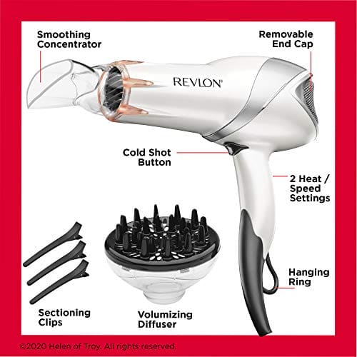 REVLON Infrared Hair Dryer | 1875 Watts of Maximum Shine, Softness and Control, Frizz Control (White)