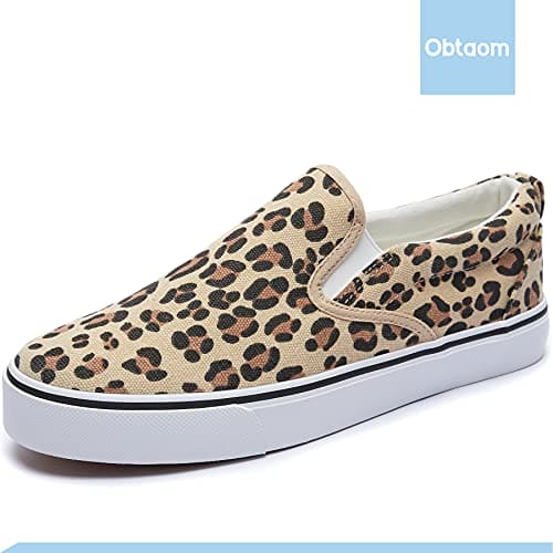 Obtaom Womens Animal Print Slip on Shoes Comfortable Canvas Fashion Sneakers Leopard Canvas Shoes Cheetah Print