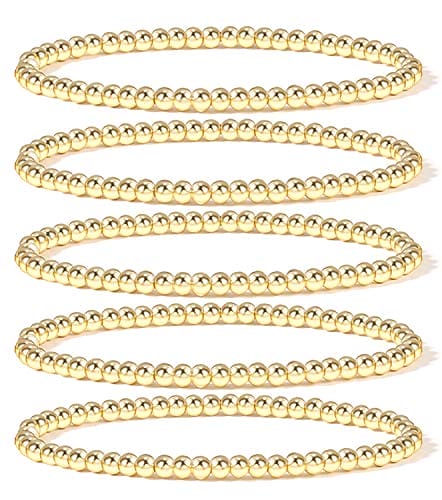 Elegance 11 designs 14K Gold Plated Bead Ball Bracelet Stretchable Elastic Gold Beaded Bracelets for Women