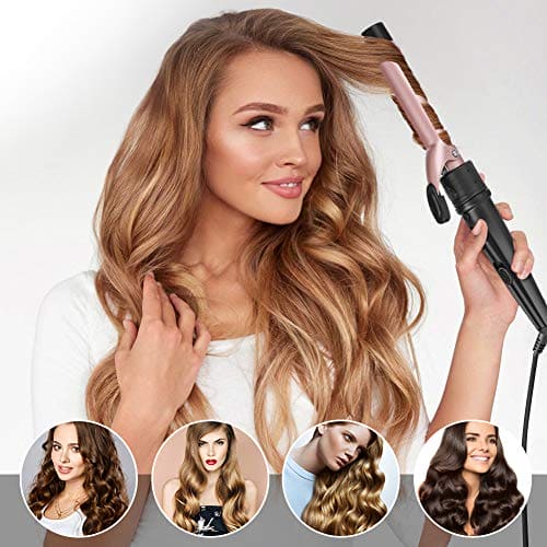 6-IN-1 Curling Iron, Professional Curling Iron Wand Set with 6 Interchangeable Ceramic Barrels (0.35'' to 1.25'') and 2 Temperature Adjustments, Heat Protective Glove & 2 Clips