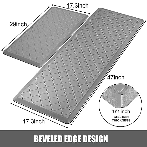 WEZVIX Cushioned Kitchen Mat 2 PCS, Anti Fatigue Kitchen Rugs, Heavy Duty Kitchen Rugs and Mats Non-Skid, Ergonomic Comfort Foam Home, Office, Sink, Laundry - Grey