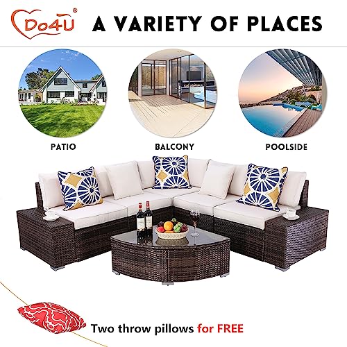 Do4U 6 Pieces Patio Furniture Set Lawn Backyard Poolside PE Wicker Rattan Steel Frame Sectional Set