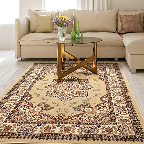 Antep Rugs Alfombras Oriental Traditional 8x10 Non-Skid (Non-Slip) Low Profile Pile Rubber Backing Indoor Area Rugs for Dining Room Living room Bedroom(Beige, 7'10" x 10')