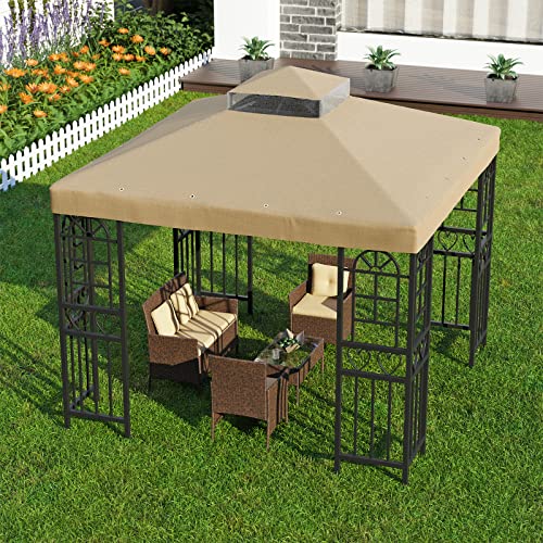 10'x10' Gazebo Canopy Top Replacemen Yard Patio Cover Pavilion Sunshade Polyester (Khaki)