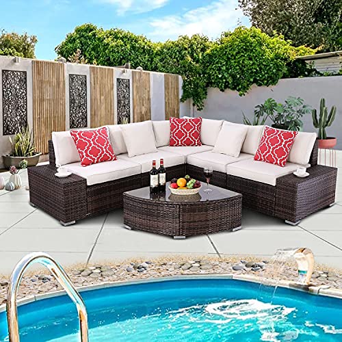 Do4U 6 Pieces Patio Furniture Set Lawn Backyard Poolside PE Wicker Rattan Steel Frame Sectional Set