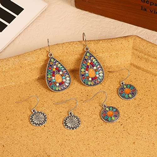 Bohemian Vintage Zinc Dangle Earrings Boho Retro Hollow Metal Dangle Drop Earrings for Women Girls (6pairs)