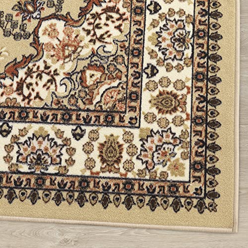 Antep Rugs Alfombras Oriental Traditional 8x10 Non-Skid (Non-Slip) Low Profile Pile Rubber Backing Indoor Area Rugs for Dining Room Living room Bedroom(Beige, 7'10" x 10')