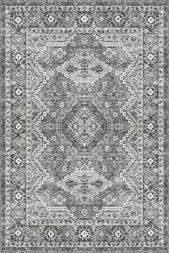 Rugland 8x10 Area Rugs - Stain Resistant Washable Rug, Anti Slip Backing for Living Room, Boho Vintage Tribal Ultra Soft and Smooth(TPR07-Grey, 8'x10')