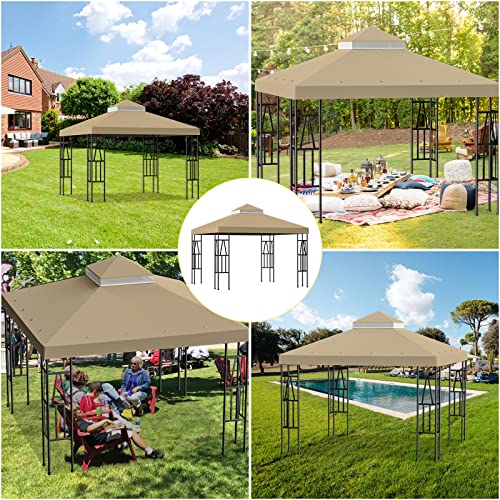 10'x10' Gazebo Canopy Top Replacemen Yard Patio Cover Pavilion Sunshade Polyester (Khaki)