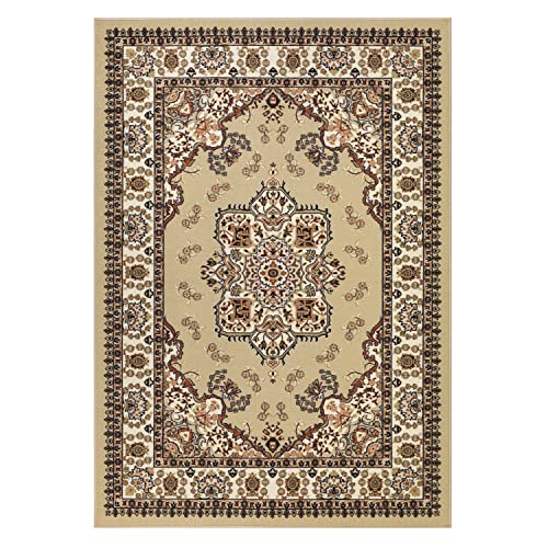 Antep Rugs Alfombras Oriental Traditional 8x10 Non-Skid (Non-Slip) Low Profile Pile Rubber Backing Indoor Area Rugs for Dining Room Living room Bedroom(Beige, 7'10" x 10')