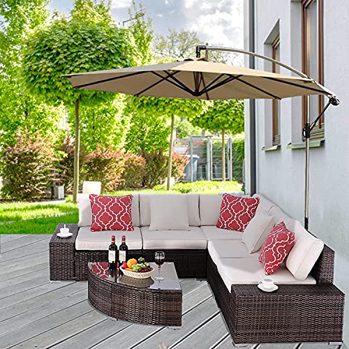 Do4U 6 Pieces Patio Furniture Set Lawn Backyard Poolside PE Wicker Rattan Steel Frame Sectional Set